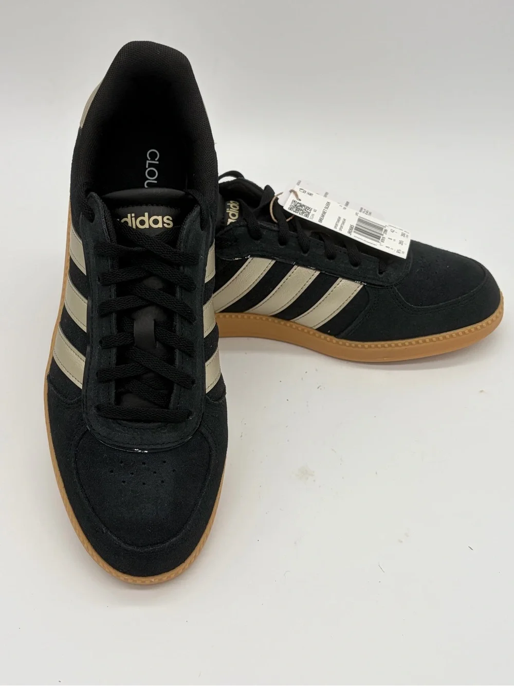 adidas Men's Black Sneakers with Cream Stripes and Gum Sole